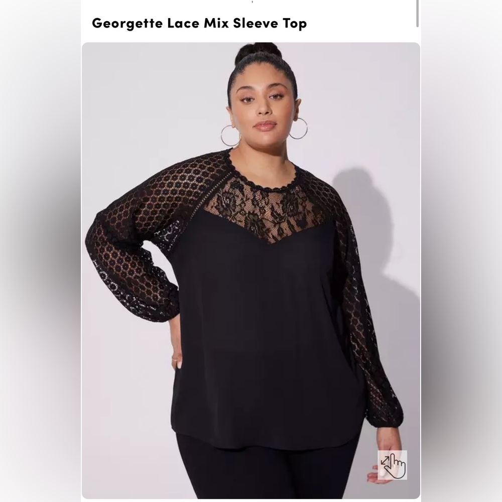 Torrid Black Georgette Lace Sleeve Blouse